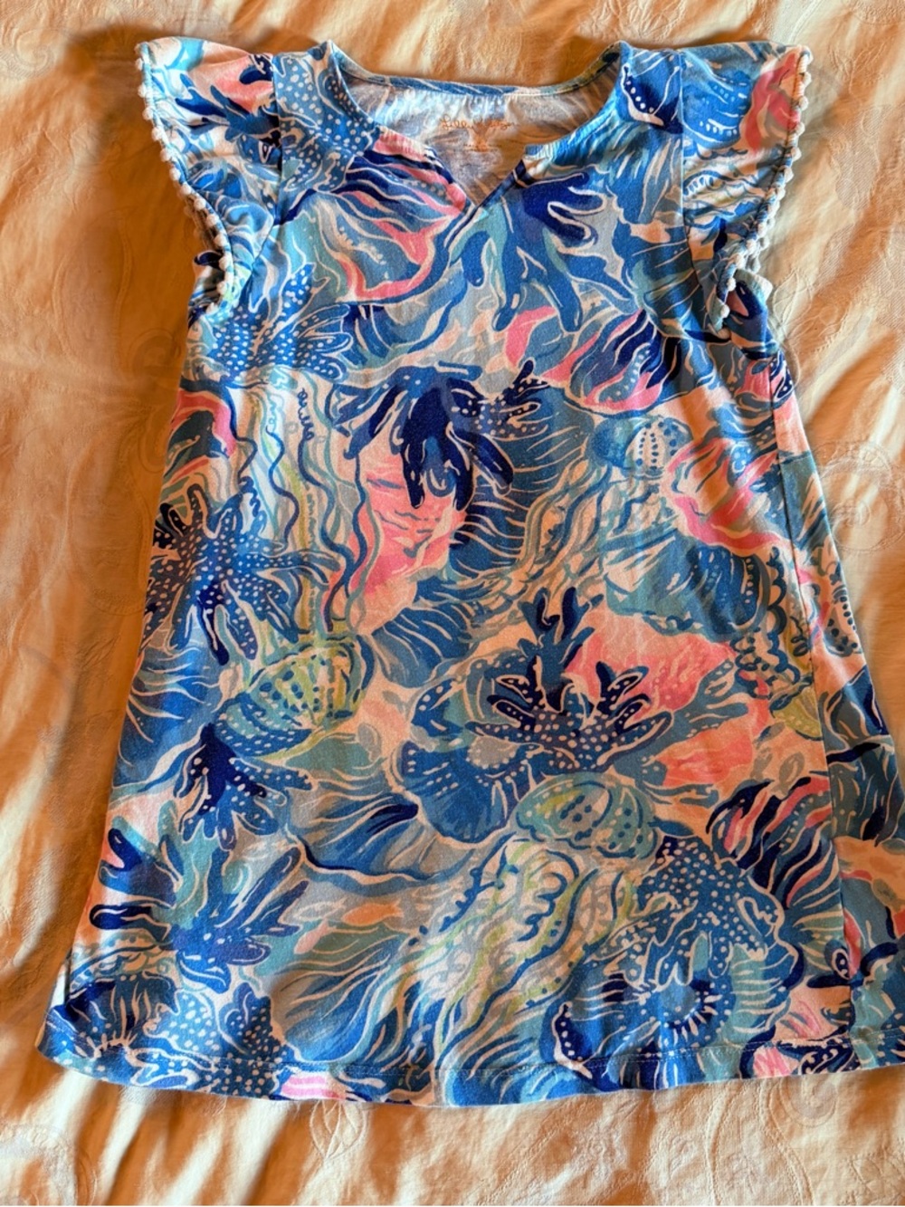 Girls Lilly Pulitzer Blue, Pink & Teal Tropical Print Dress - size M (6/7)